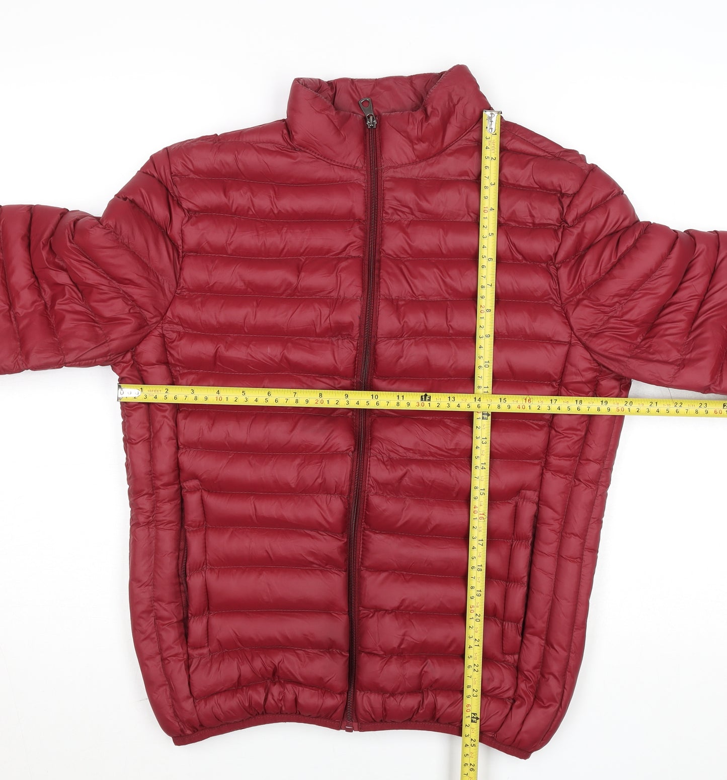 Pacific Union Womens Red Puffer Jacket Medium Polyester Zip Casual
