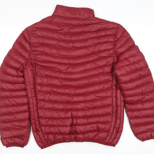 Pacific Union Womens Red Puffer Jacket Medium Polyester Zip Casual