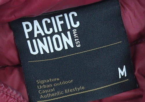 Pacific Union Womens Red Puffer Jacket Medium Polyester Zip Casual
