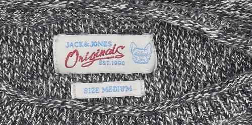 Jack & Jones Men's Grey Cotton Knit Crew Neck Jumper Size M