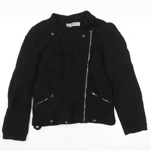 Zara Women’s Black Linen Blend Biker Jacket Size 12