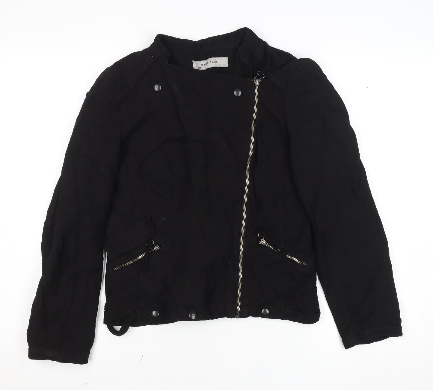 Zara Women’s Black Linen Blend Biker Jacket Size 12