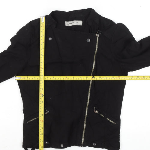 Zara Women’s Black Linen Blend Biker Jacket Size 12