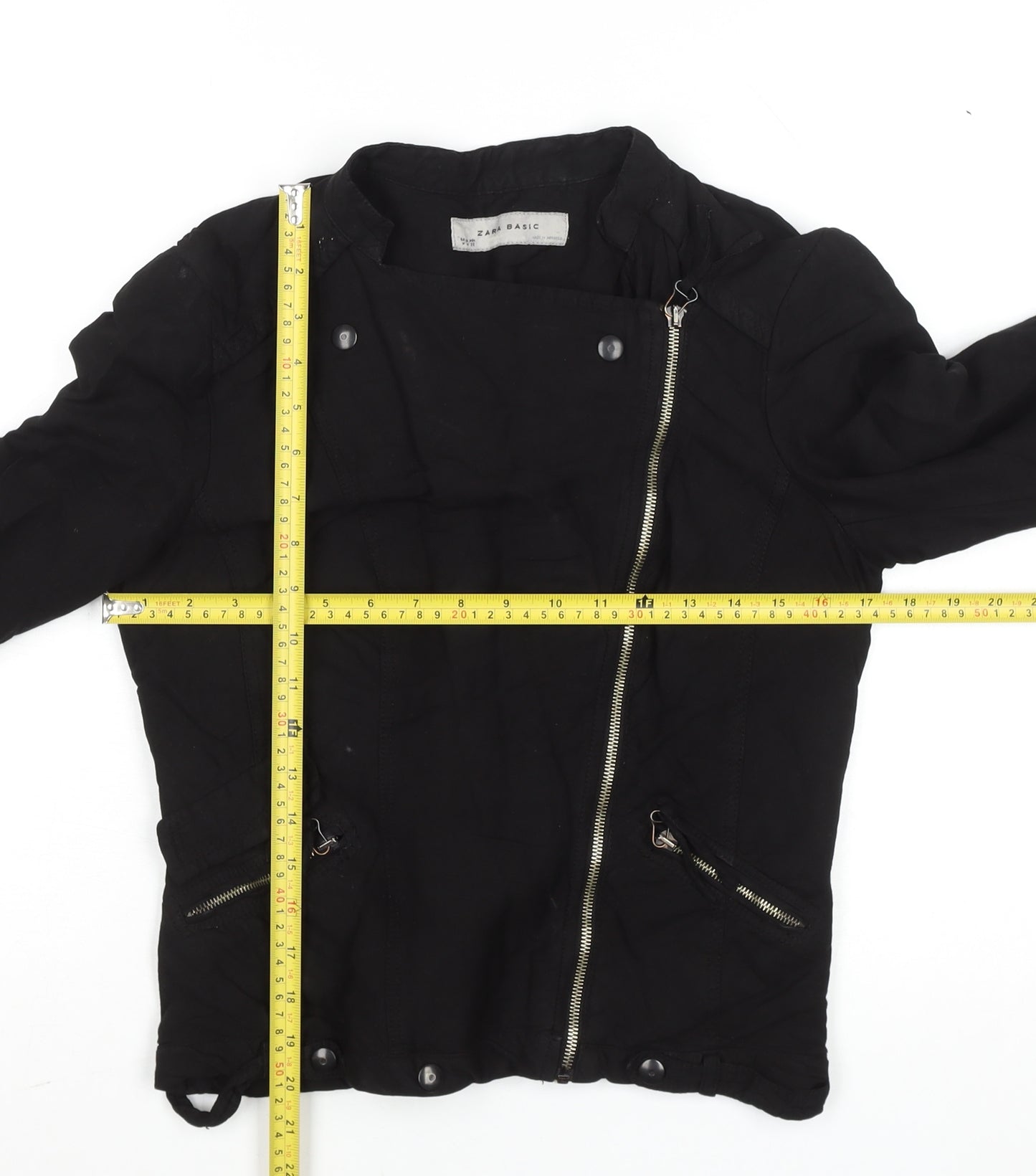 Zara Women’s Black Linen Blend Biker Jacket Size 12