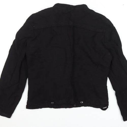 Zara Women’s Black Linen Blend Biker Jacket Size 12