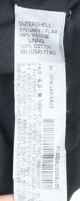 Zara Women’s Black Linen Blend Biker Jacket Size 12