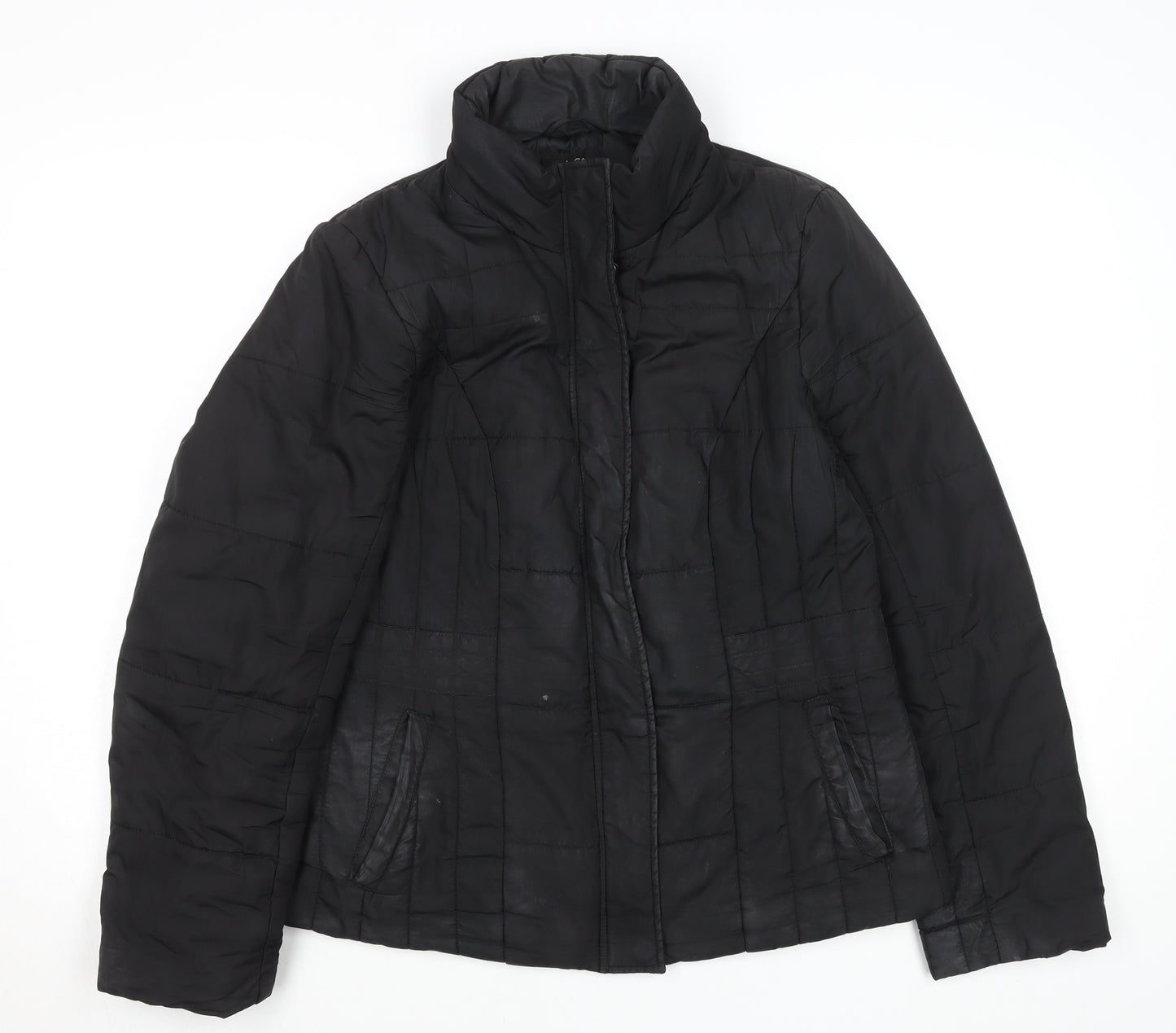 M&Co Women's Black Size 14 Puffer Jacket Polyester Mid-Length