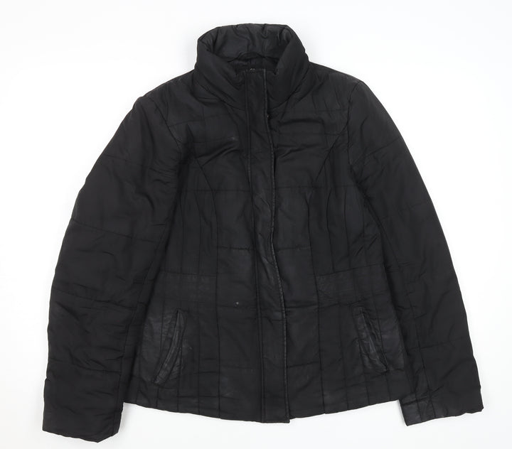 M&Co Women's Black Size 14 Puffer Jacket Polyester Mid-Length