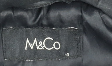 M&Co Women's Black Size 14 Puffer Jacket Polyester Mid-Length
