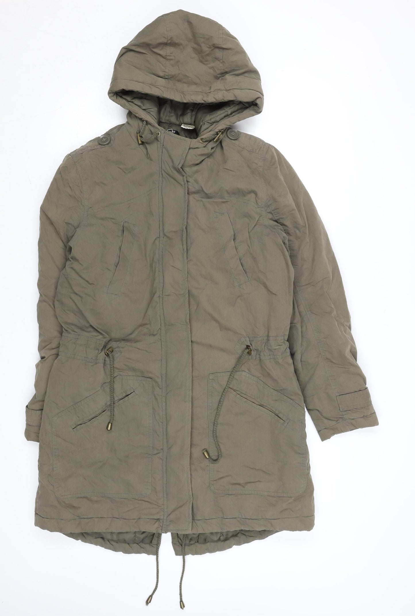 La Redoute Women’s Green Hooded Parka Coat Size 10 Mid-Length