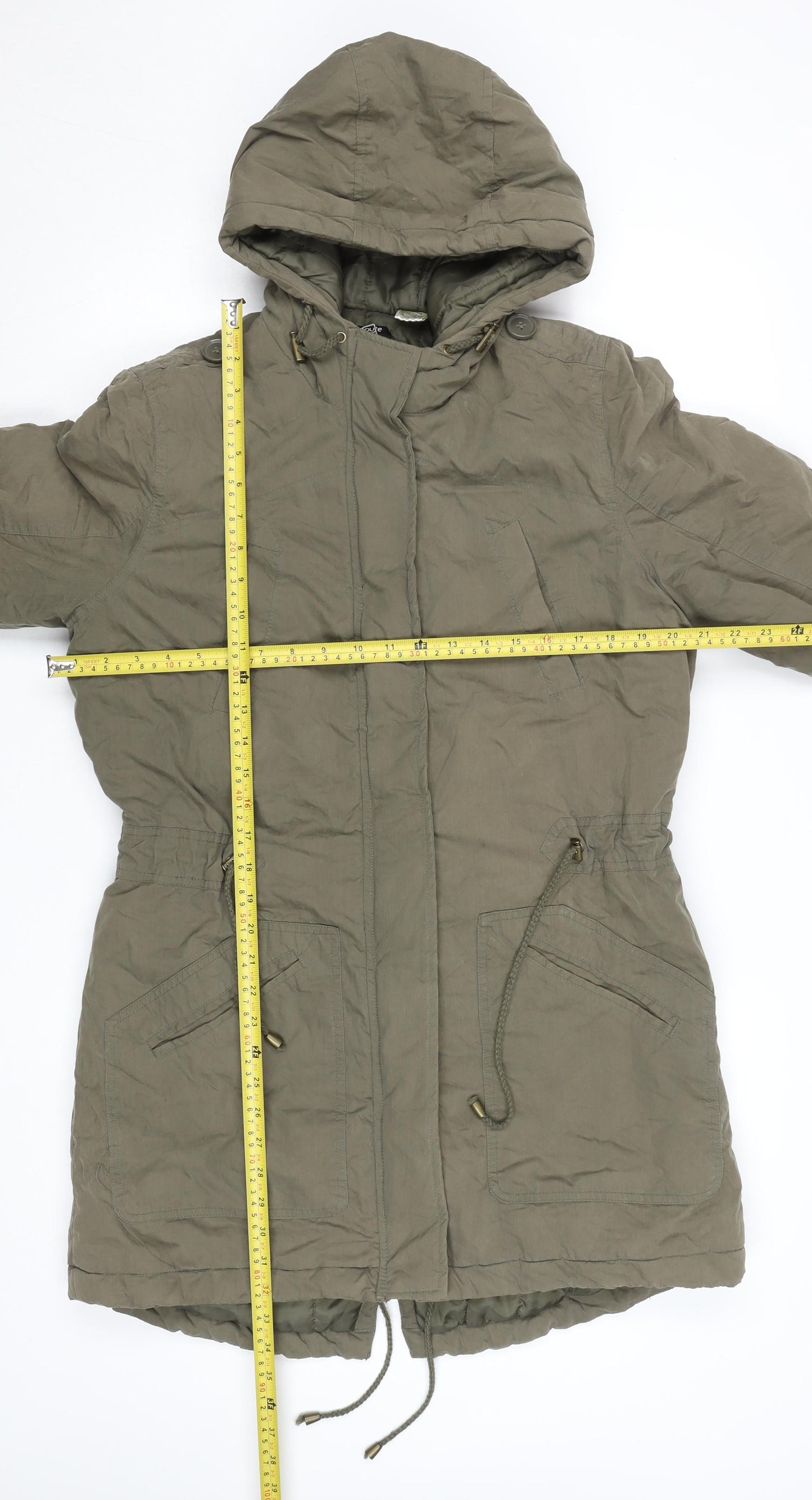 La Redoute Women’s Green Hooded Parka Coat Size 10 Mid-Length
