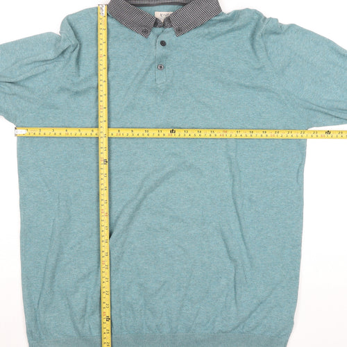 ACW85 Men's Blue Collared Henley Jumper Size L Cotton Knitwear