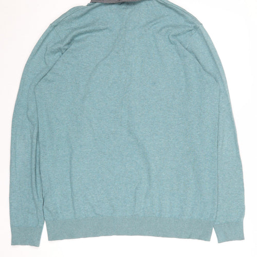 ACW85 Men's Blue Collared Henley Jumper Size L Cotton Knitwear