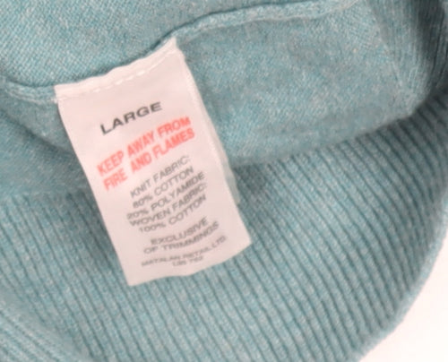 ACW85 Men's Blue Collared Henley Jumper Size L Cotton Knitwear