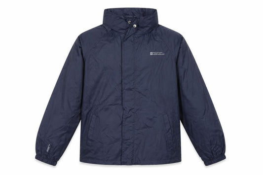 Front view of Mountain Warehouse girls’ blue waterproof lightweight active jacket 9-10y