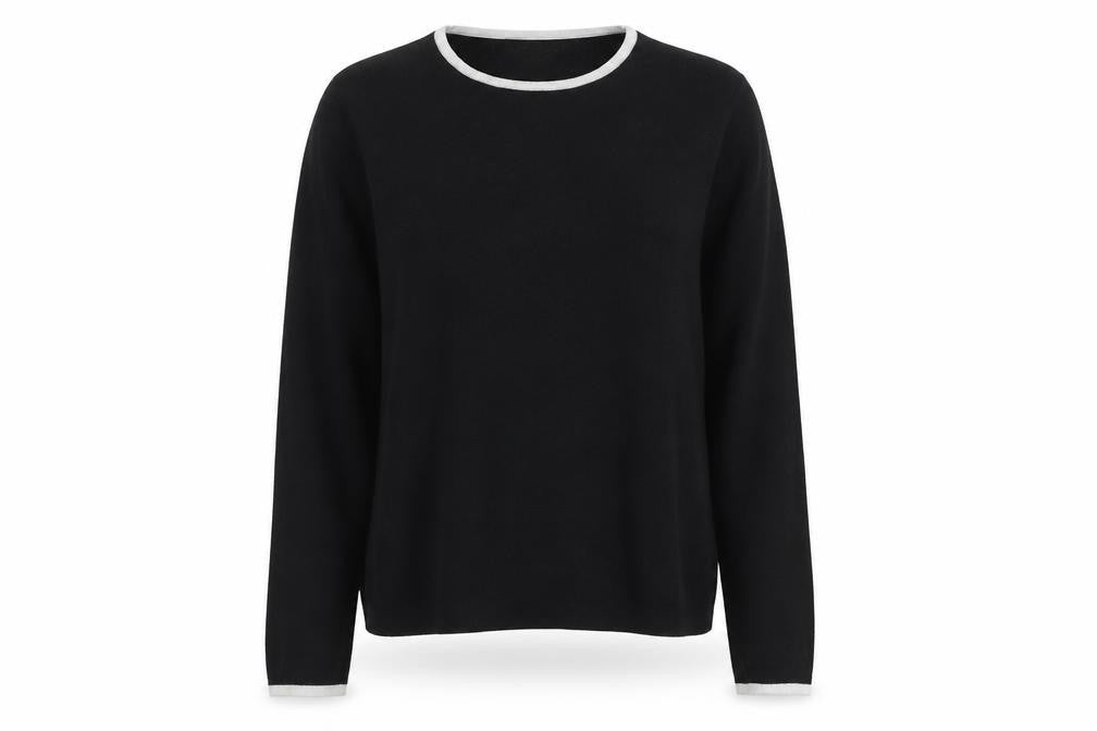 Front view of Mango women’s black crew neck knit jumper, size UK 12