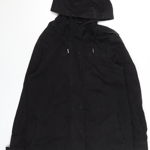 Topshop Women's Black Hooded Cotton Parka Jacket UK 10