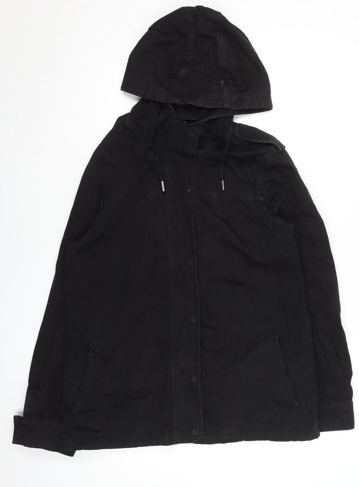 Topshop Women's Black Hooded Cotton Parka Jacket UK 10