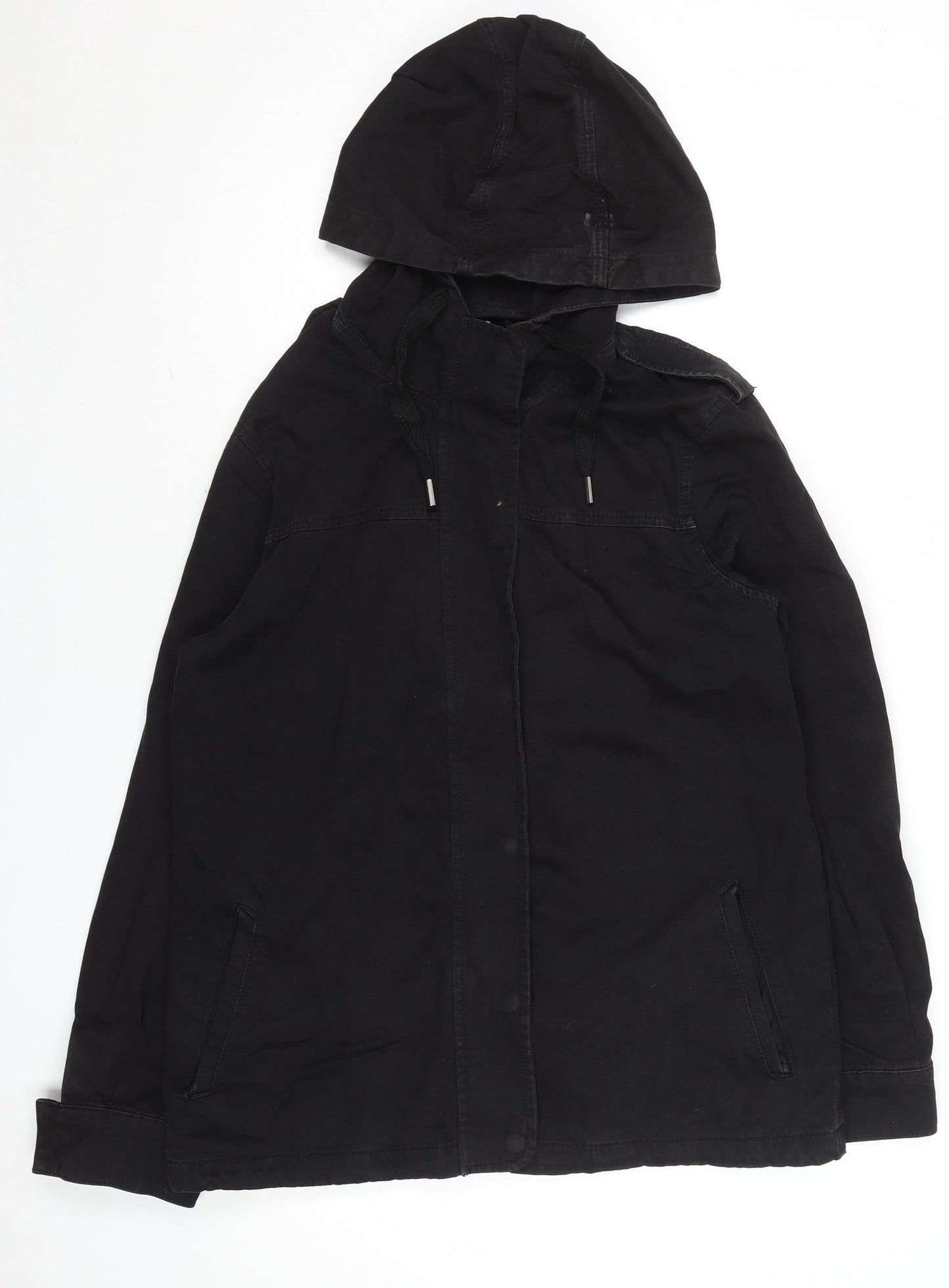Topshop Women's Black Hooded Cotton Parka Jacket UK 10