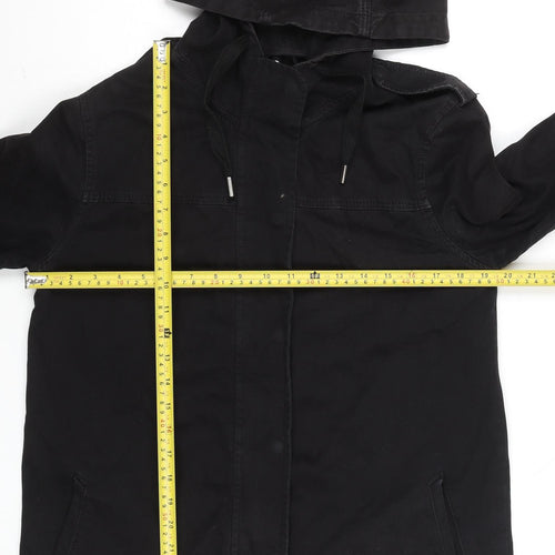 Topshop Women's Black Hooded Cotton Parka Jacket UK 10