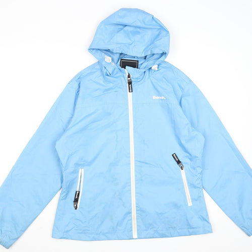 Bench Womens Blue Hooded Windbreaker Jacket Size 14 Lined Zip Casual