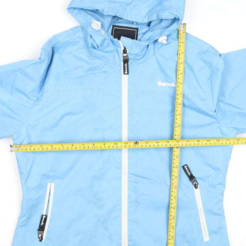 Bench Womens Blue Hooded Windbreaker Jacket Size 14 Lined Zip Casual