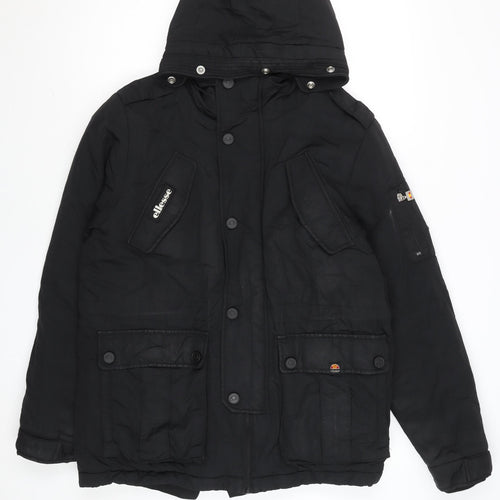 Ellesse Men's Black S Hooded Parka Jacket with Logo | Winter Coat