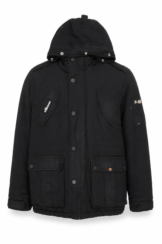 Ellesse Men's Black S Hooded Parka Jacket with Logo | Winter Coat