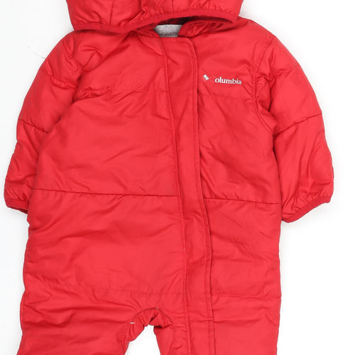 Columbia Unisex Baby Red Puffer Snowsuit 3-6 Months Hooded Winter Down