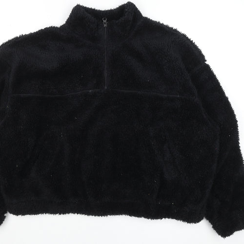 H&M Women Black Fleece Half Zip Pullover Sweatshirt Size M