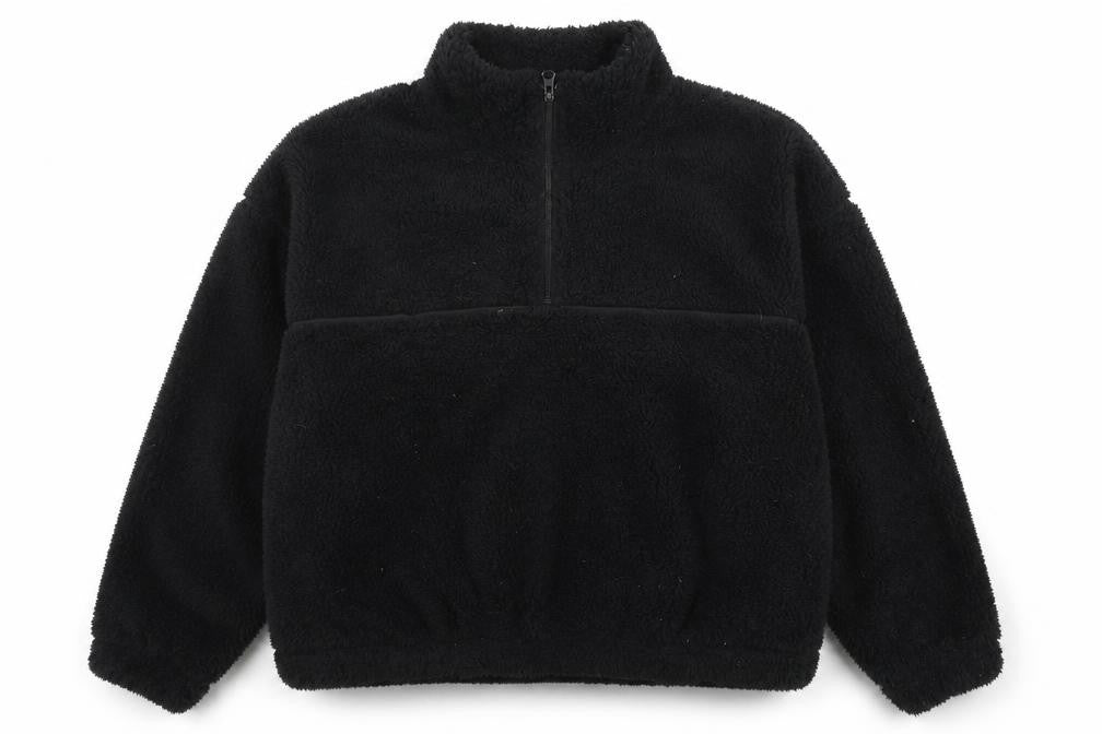 Front view of H&M Women Black Fleece Half Zip Pullover Sweatshirt, size M