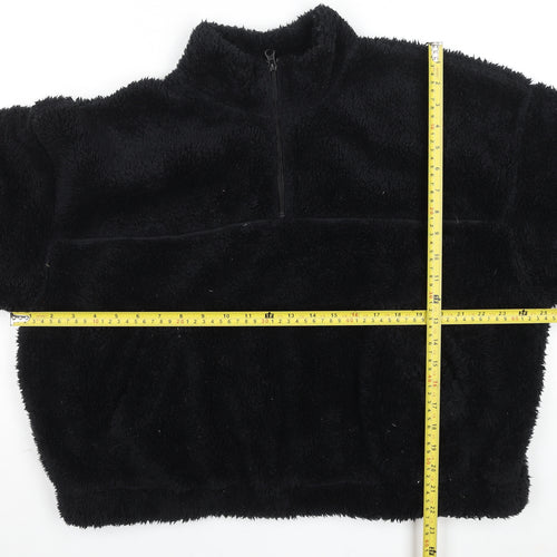 H&M Women Black Fleece Half Zip Pullover Sweatshirt Size M