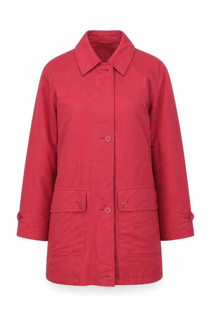 Front view of Dana Buchman Women's Red Polyester Mid-Length Jacket, size S