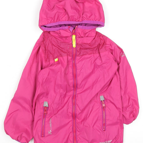 Regatta Girls Pink Hooded Rain Coat Jacket 3-4 Years Waterproof Outdoor