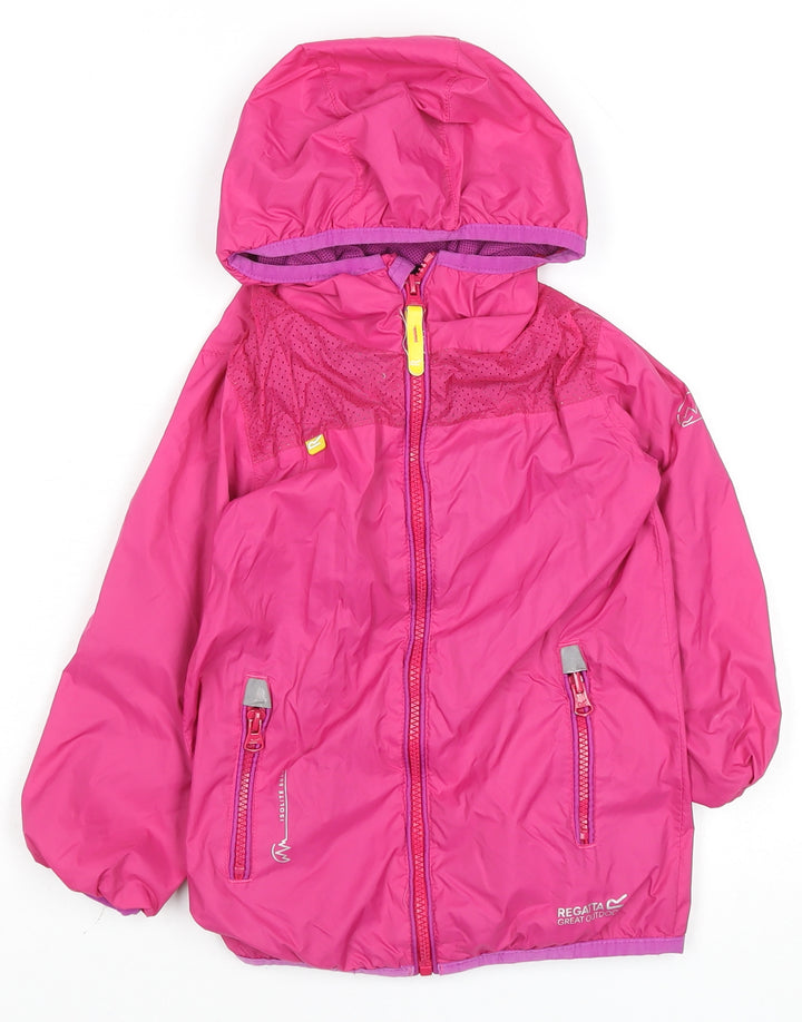 Regatta Girls Pink Hooded Rain Coat Jacket 3-4 Years Waterproof Outdoor