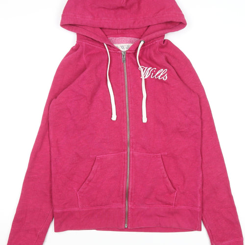 Jack Wills Womens Pink Full Zip Hoodie UK 10 Cotton Blend