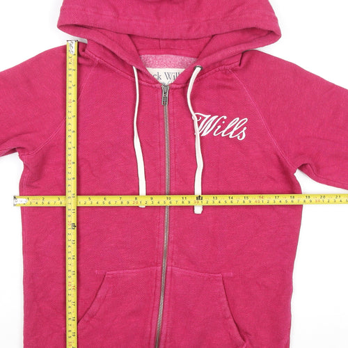 Jack Wills Womens Pink Full Zip Hoodie UK 10 Cotton Blend