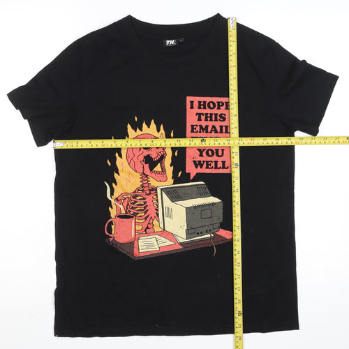 TH Mens Black L Funny Retro Graphic Print Cotton T-Shirt