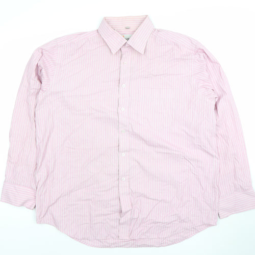 Hoofly Henry Men's Pink Striped Button-Up Shirt Size 18in Classic Fit