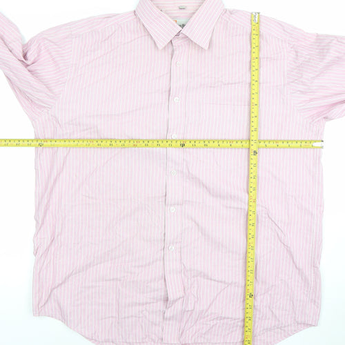Hoofly Henry Men's Pink Striped Button-Up Shirt Size 18in Classic Fit
