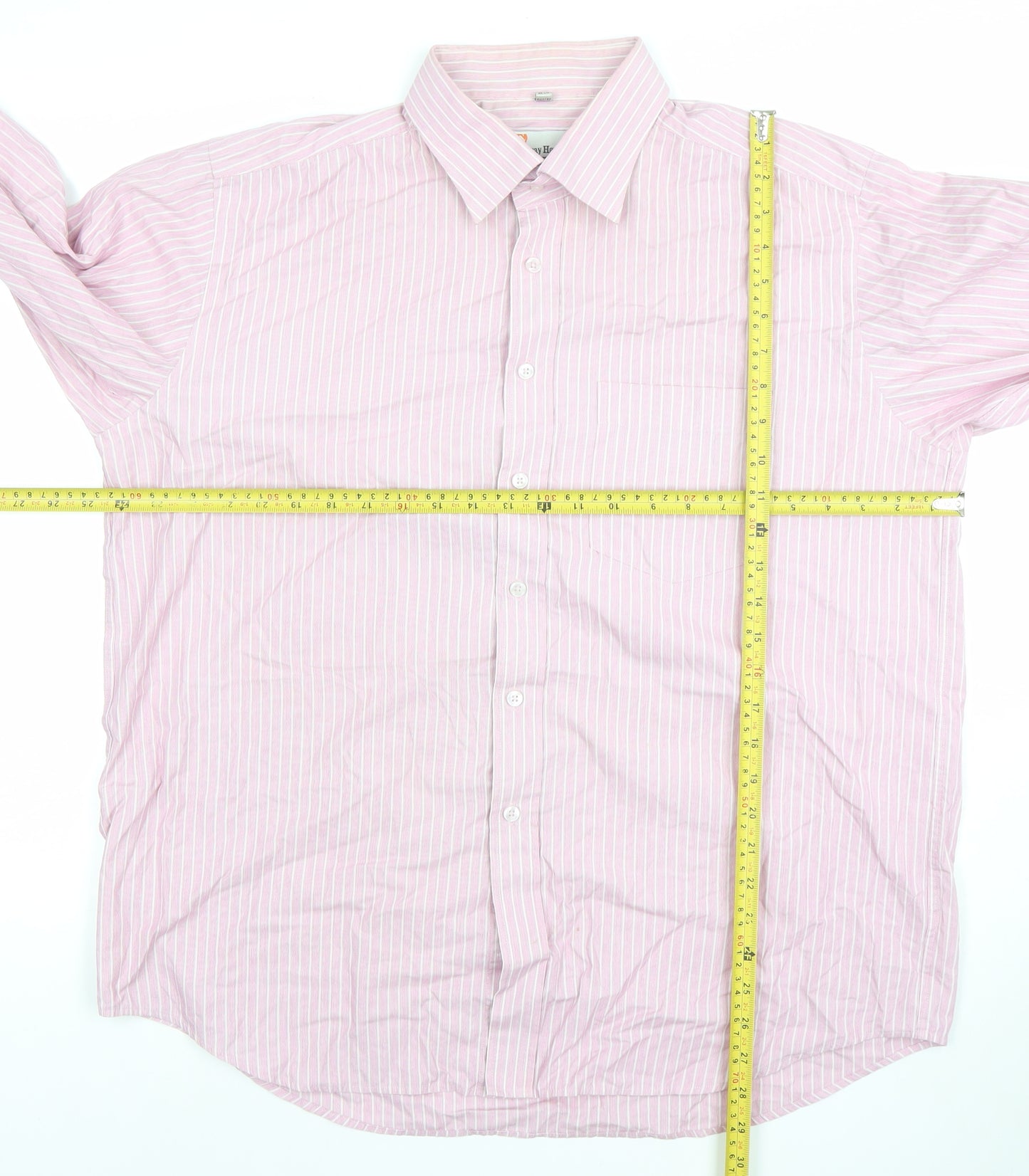 Hoofly Henry Men's Pink Striped Button-Up Shirt Size 18in Classic Fit