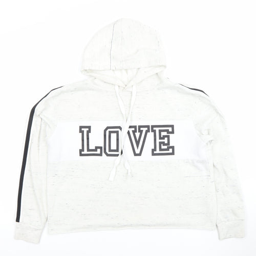 Hollis Women White Pullover Hoodie LOVE Graphic Size M