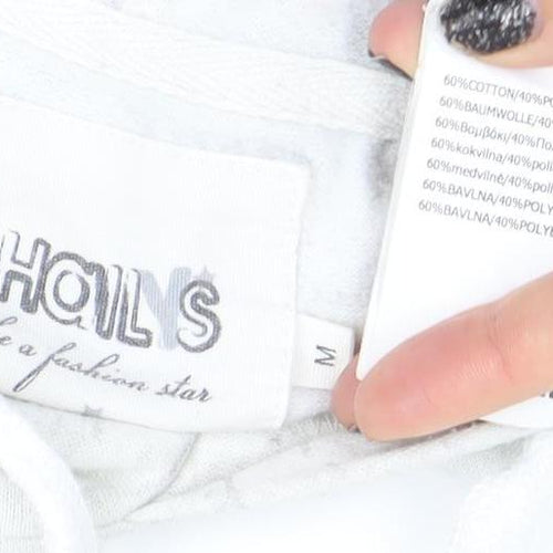 Hollis Women White Pullover Hoodie LOVE Graphic Size M