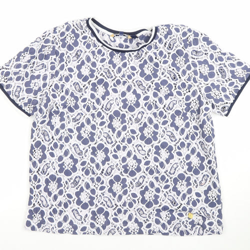 Superdry Women Blue Floral Lace Short Sleeve T-Shirt M