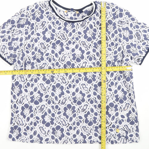 Superdry Women Blue Floral Lace Short Sleeve T-Shirt M