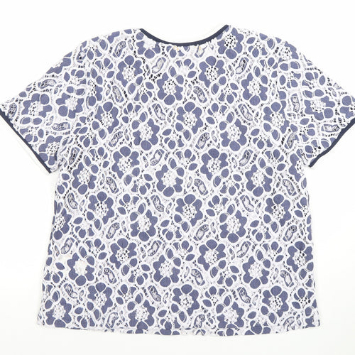 Superdry Women Blue Floral Lace Short Sleeve T-Shirt M