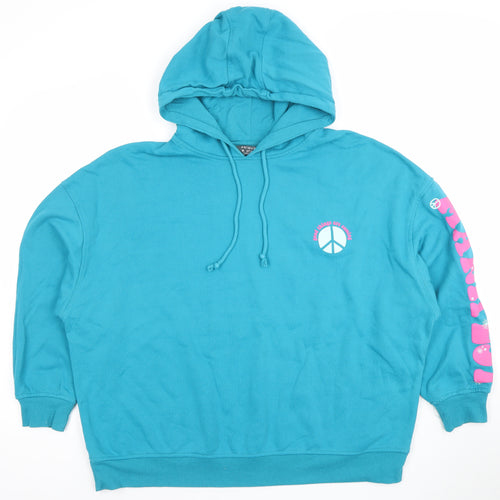 Primark Womens Blue Pullover Hoodie Medium Graphic Print Cotton Blend
