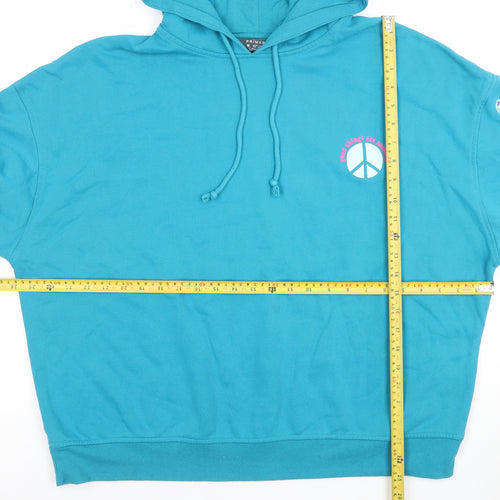 Primark Womens Blue Pullover Hoodie Medium Graphic Print Cotton Blend