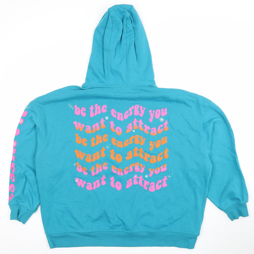 Primark Womens Blue Pullover Hoodie Medium Graphic Print Cotton Blend