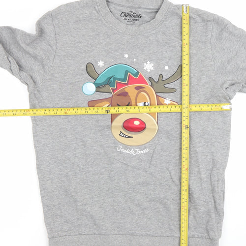 Jack & Jones Men's Grey Christmas Reindeer Graphic Sweatshirt S